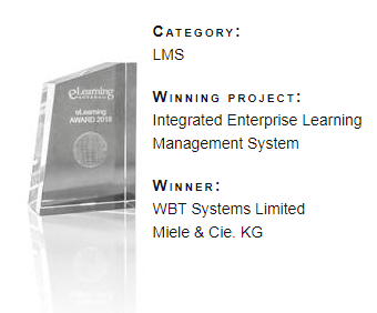 eLearning AWARD 2018 eLearning Journal LMS WBTSystems Miele